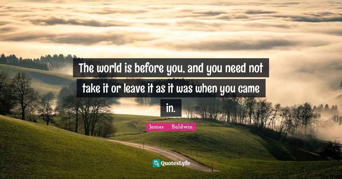 James     Baldwin Quotes: "The world is before you, and you need not take it or leave it as it was when you came in."