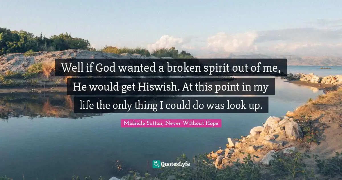 Well if God wanted a broken spirit out of me, He would get Hiswish. At this point in my life the only thing I could do was look up.