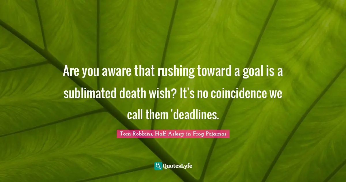 Are you aware that rushing toward a goal is a sublimated death wish? It's no coincidence we call them 'deadlines.
