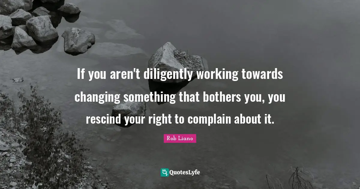 If you aren't diligently working towards changing something that bothers you, you rescind your right to complain about it.