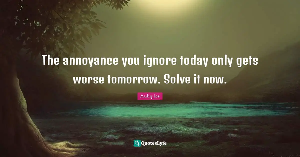 Solution To Problems Quotes: "The annoyance you ignore today only gets worse tomorrow. Solve it now."