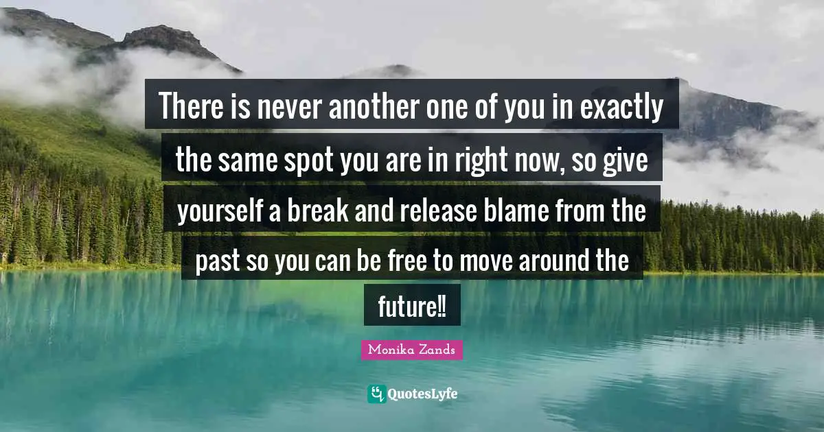 There is never another one of you in exactly the same spot you are in right now, so give yourself a break and release blame from the past so you can be free to move around the future!!