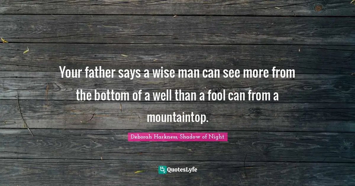 Your father says a wise man can see more from the bottom of a well than a fool can from a mountaintop.