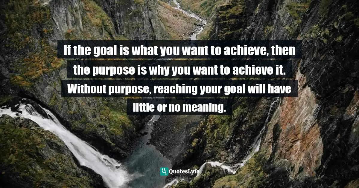 If the goal is what you want to achieve, then the purpose is why you want to achieve it. Without purpose, reaching your goal will have little or no meaning.