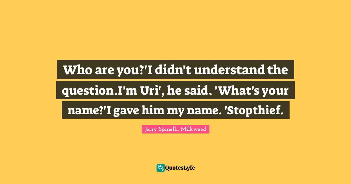 Who are you?'I didn't understand the question.I'm Uri', he said. 'What's your name?'I gave him my name. 'Stopthief.
