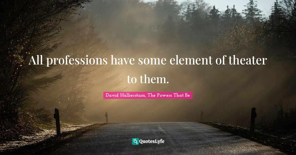 David Halberstam Quotes: "All professions have some element of theater to them."