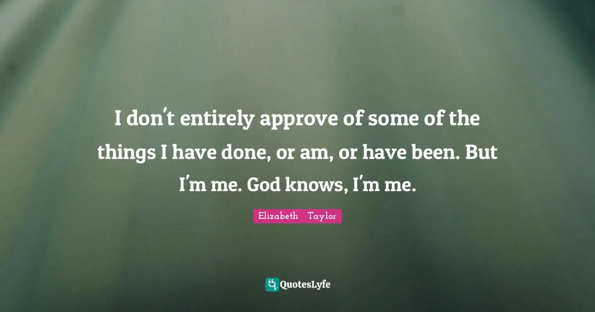 I don't entirely approve of some of the things I have done, or am, or have been. But I'm me. God knows, I'm me.