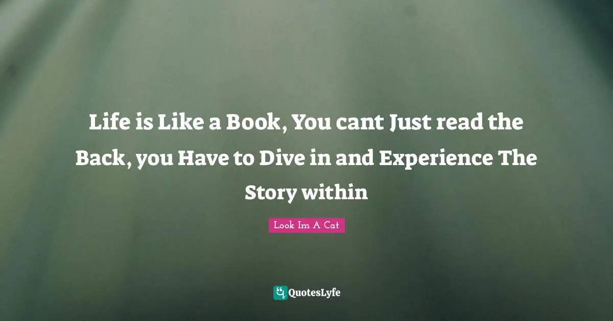 Life is Like a Book, You cant Just read the Back, you Have to Dive in and Experience The Story within