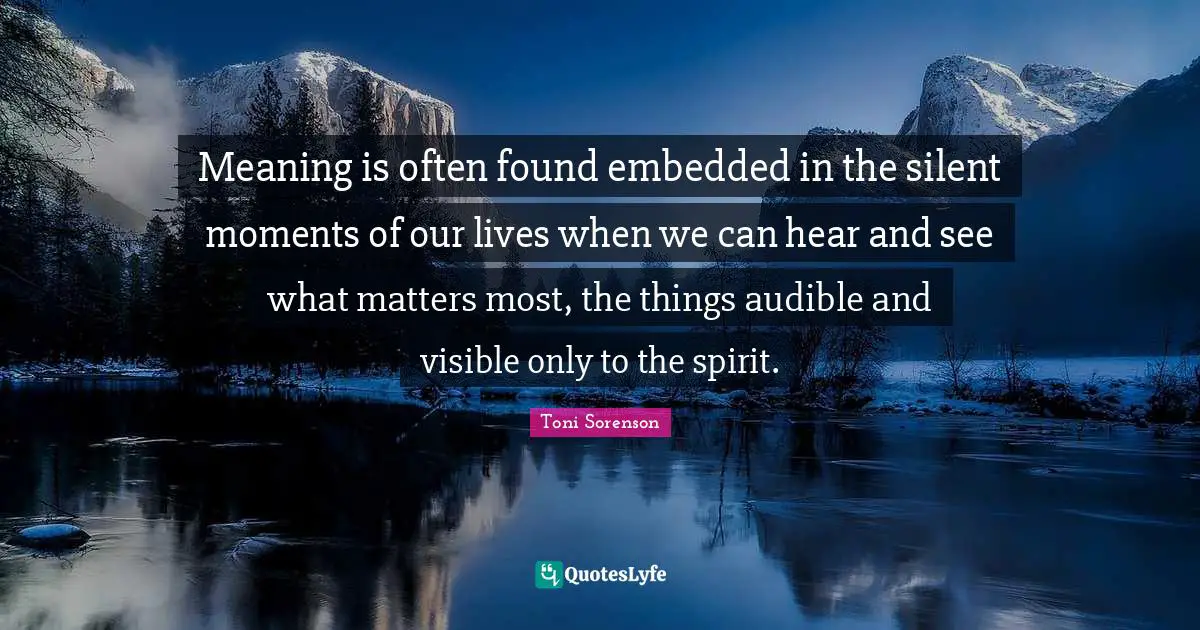 Meaning is often found embedded in the silent moments of our lives when we can hear and see what matters most, the things audible and visible only to the spirit.