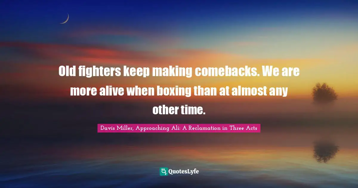 Old fighters keep making comebacks. We are more alive when boxing than at almost any other time.