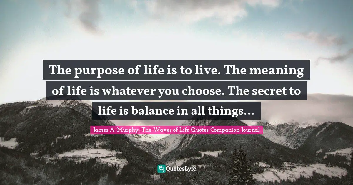 The purpose of life is to live. The meaning of life is whatever you choose. The secret to life is balance in all things…