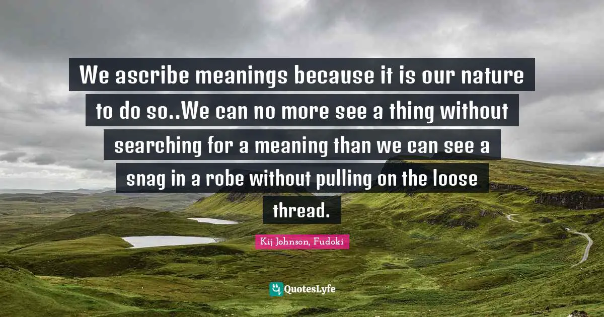 We ascribe meanings because it is our nature to do so..We can no more see a thing without searching for a meaning than we can see a snag in a robe without pulling on the loose thread.