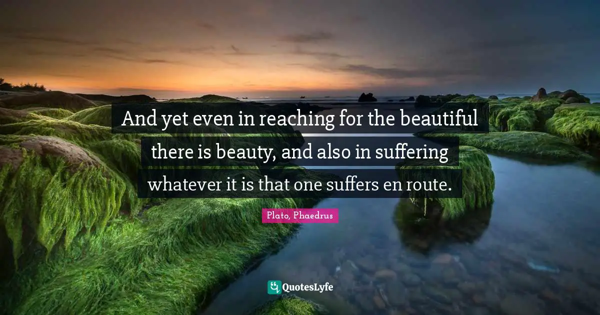 Plato, Phaedrus Quotes: And yet even in reaching for the beautiful there is beauty, and also in suffering whatever it is that one suffers en route.