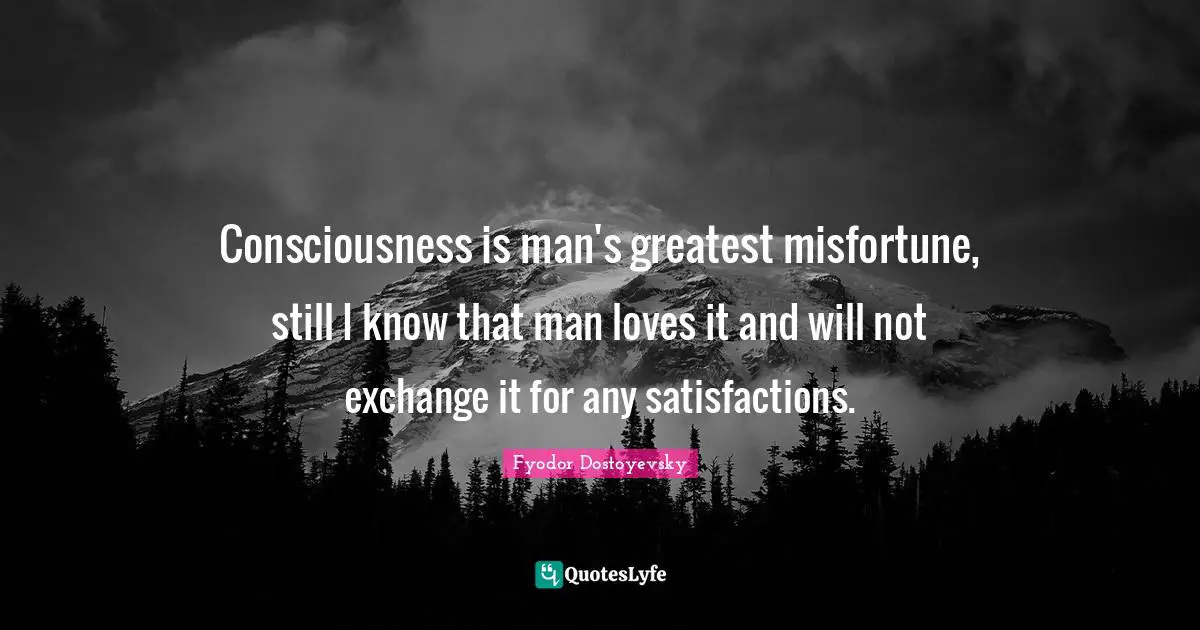 Consciousness is man's greatest misfortune, still I know that man loves it and will not exchange it for any satisfactions.