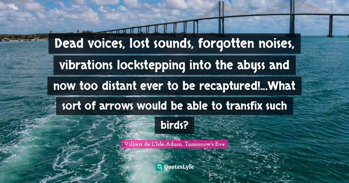 Dead voices, lost sounds, forgotten noises, vibrations lockstepping into the abyss and now too distant ever to be recaptured!...What sort of arrows would be able to transfix such birds?