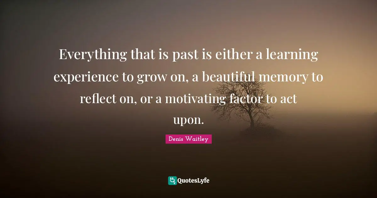 Everything that is past is either a learning experience to grow on, a beautiful memory to reflect on, or a motivating factor to act upon.