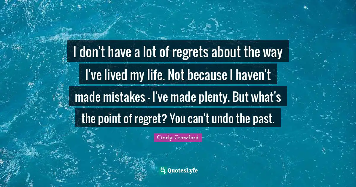 I don't have a lot of regrets about the way I've lived my life. Not because I haven't made mistakes - I've made plenty. But what's the point of regret? You can't undo the past.