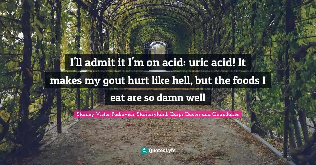 I'll admit it I'm on acid: uric acid! It makes my gout hurt like hell, but the foods I eat are so damn well