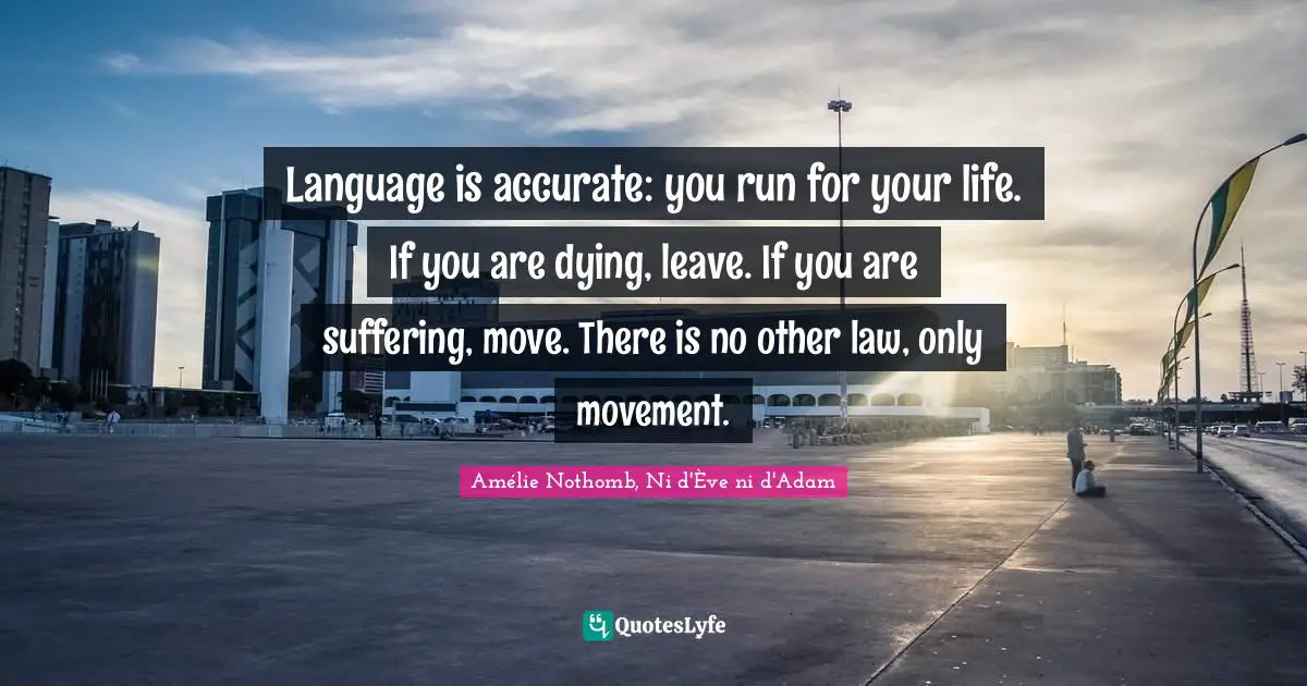 Language is accurate: you run for your life. If you are dying, leave. If you are suffering, move. There is no other law, only movement.