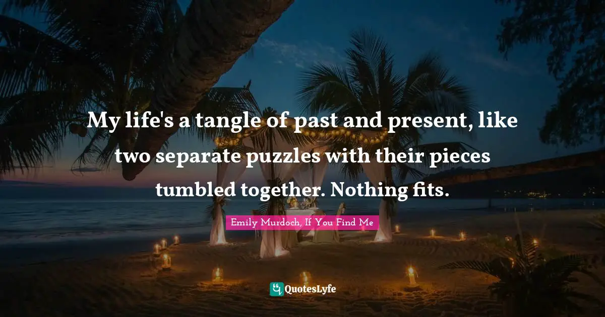 My life's a tangle of past and present, like two separate puzzles with their pieces tumbled together. Nothing fits.