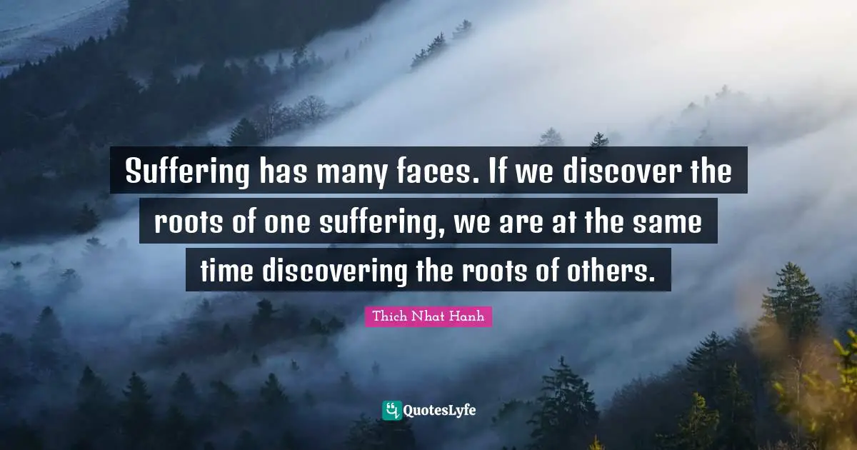 Suffering has many faces. If we discover the roots of one suffering, we are at the same time discovering the roots of others.