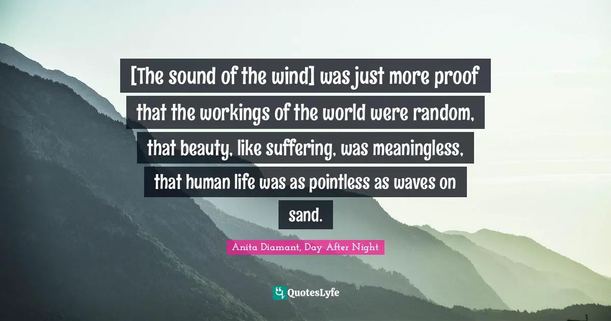 [The sound of the wind] was just more proof that the workings of the world were random, that beauty, like suffering, was meaningless, that human life was as pointless as waves on sand.