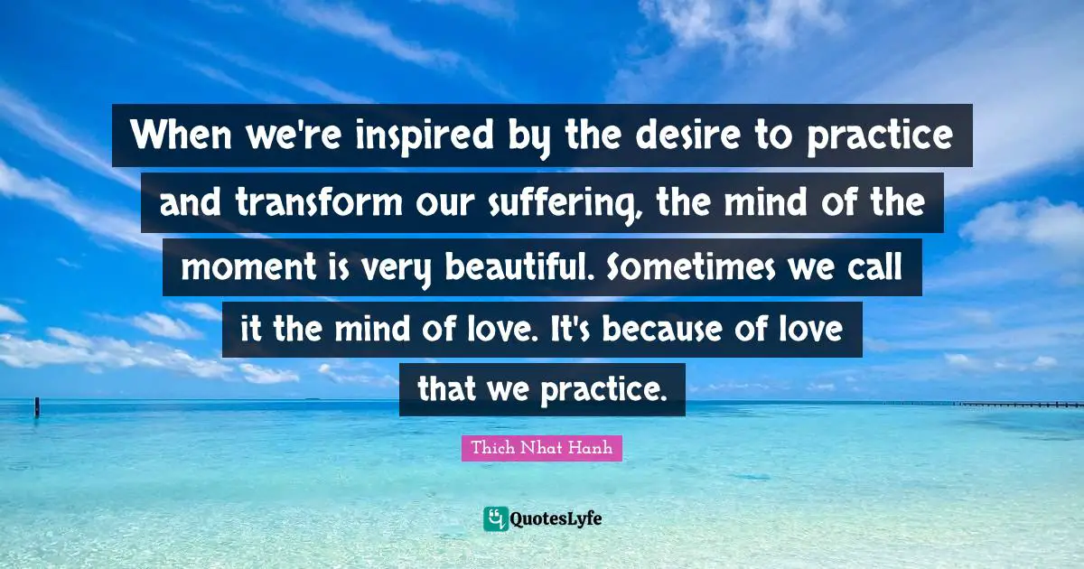 When we're inspired by the desire to practice and transform our suffering, the mind of the moment is very beautiful. Sometimes we call it the mind of love. It's because of love that we practice.