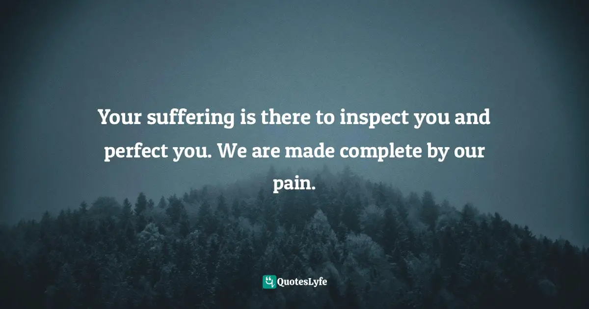 Your suffering is there to inspect you and perfect you. We are made complete by our pain.