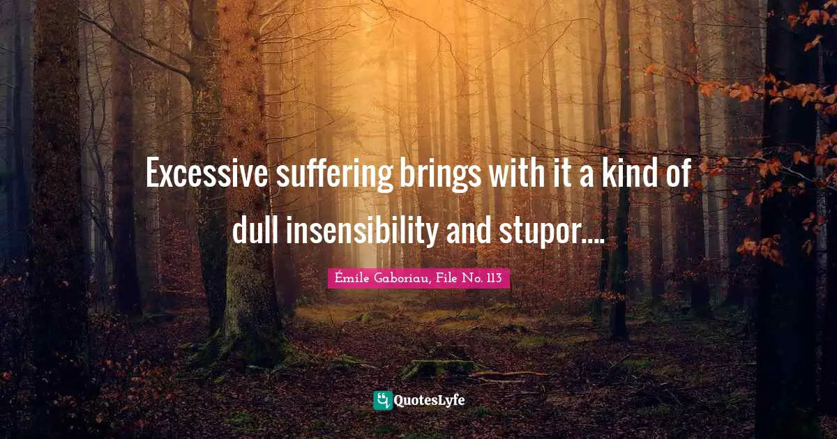 Excessive suffering brings with it a kind of dull insensibility and stupor....