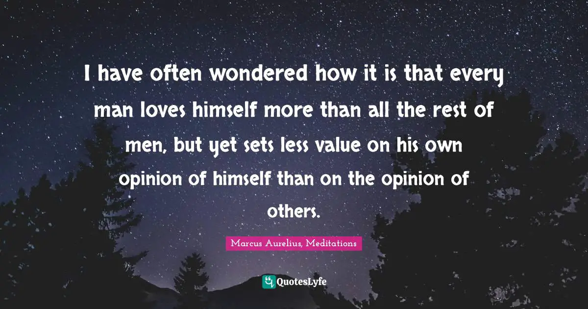 I have often wondered how it is that every man loves himself more than all the rest of men, but yet sets less value on his own opinion of himself than on the opinion of others.