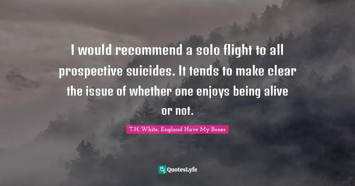 I would recommend a solo flight to all prospective suicides. It tends to make clear the issue of whether one enjoys being alive or not.