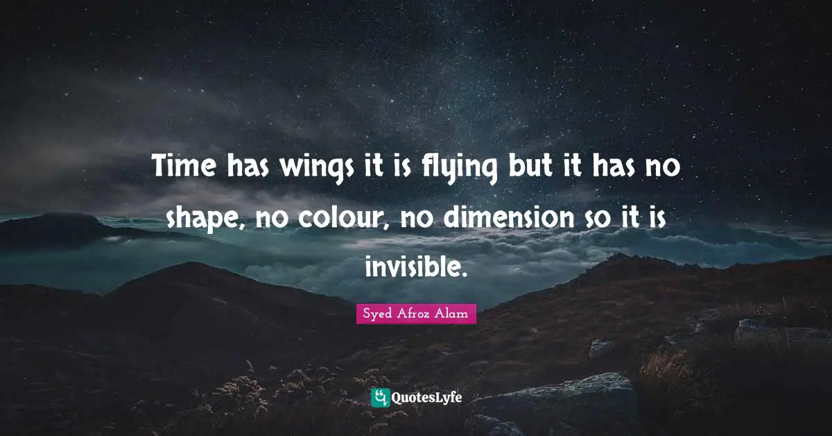 Time has wings it is flying but it has no shape, no colour, no dimension so it is invisible.