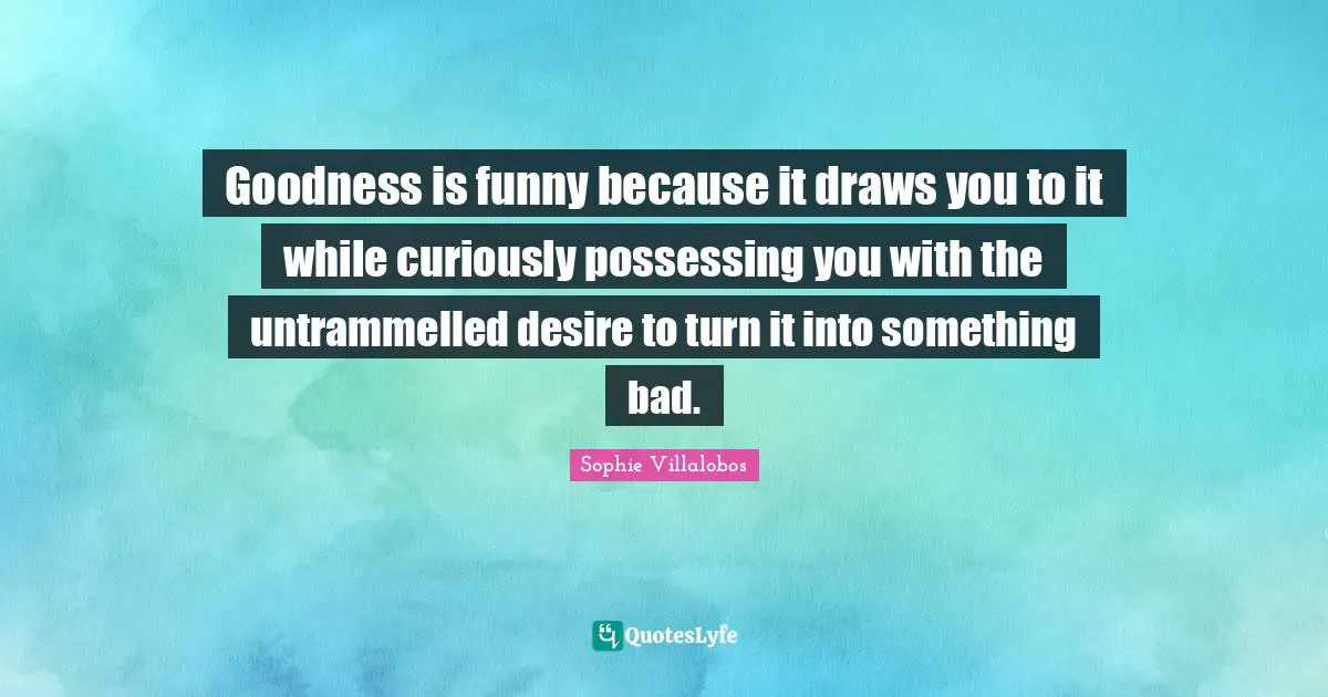 Goodness is funny because it draws you to it while curiously possessing you with the untrammelled desire to turn it into something bad.