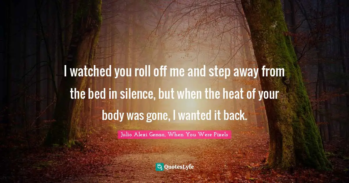 I watched you roll off me and step away from the bed in silence, but when the heat of your body was gone, I wanted it back.