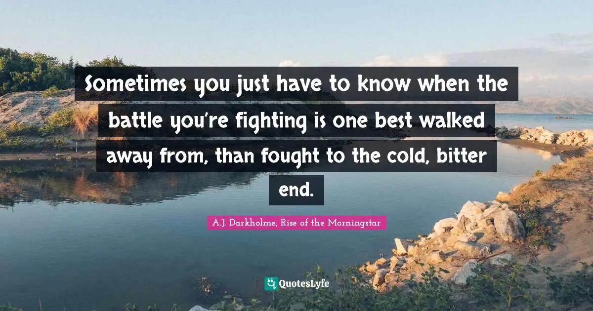 Battles Quotes: "Sometimes you just have to know when the battle you’re fighting is one best walked away from, than fought to the cold, bitter end."