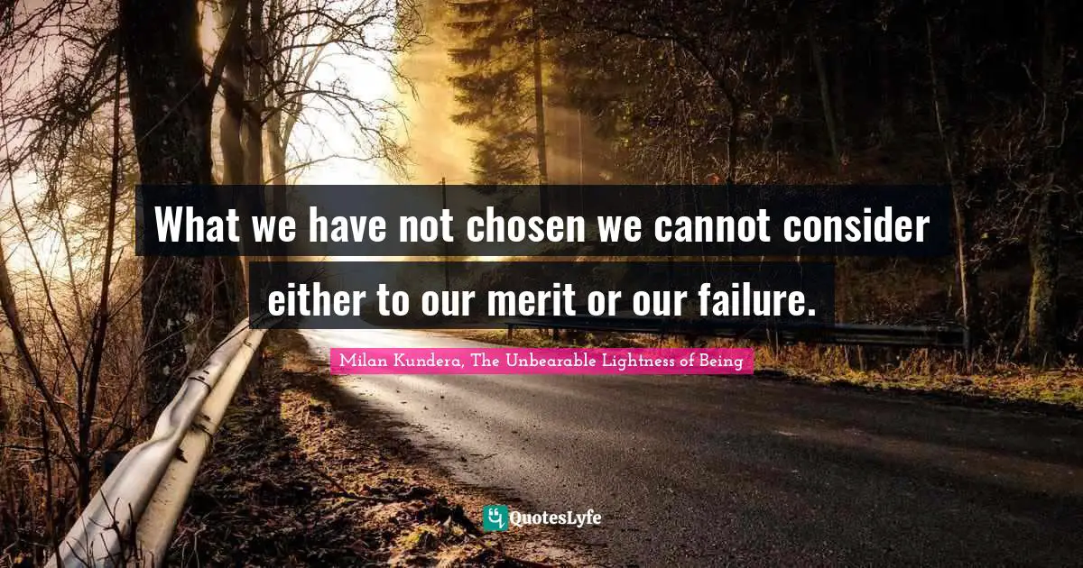 What we have not chosen we cannot consider either to our merit or our failure.
