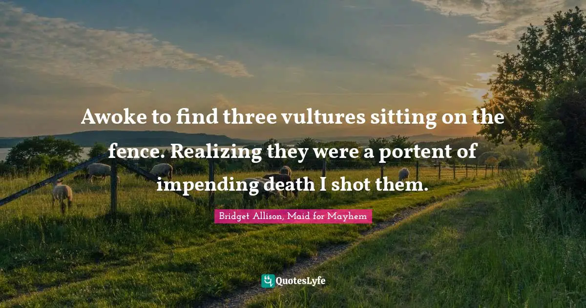 Awoke to find three vultures sitting on the fence. Realizing they were a portent of impending death I shot them.