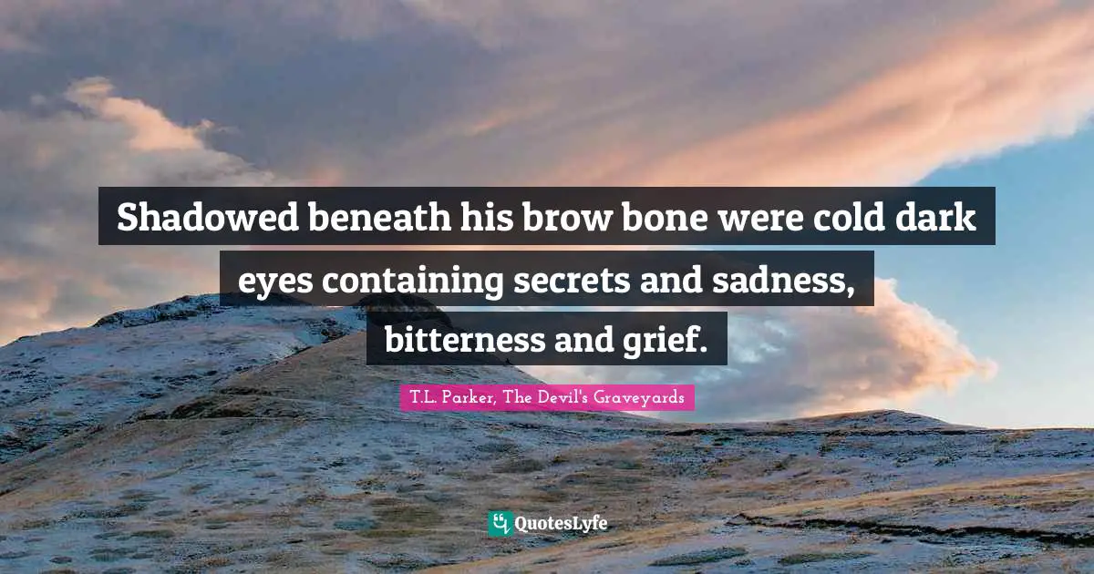Shadowed beneath his brow bone were cold dark eyes containing secrets and sadness, bitterness and grief.