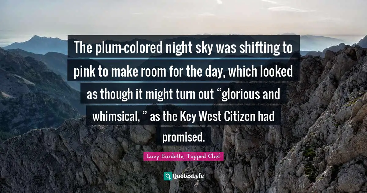 The plum-colored night sky was shifting to pink to make room for the day, which looked as though it might turn out “glorious and whimsical, ” as the Key West Citizen had promised.