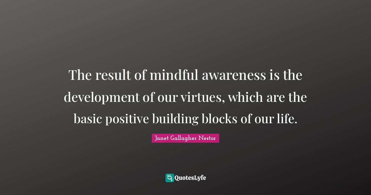 The result of mindful awareness is the development of our virtues, which are the basic positive building blocks of our life.