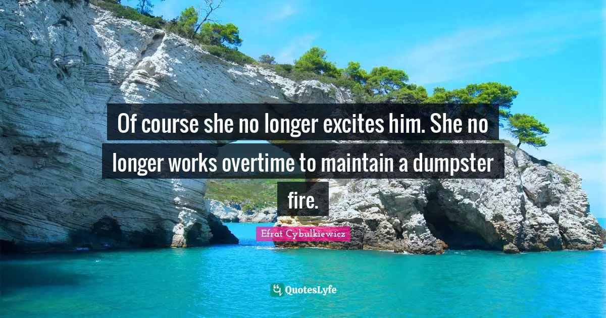Brake Quotes: "Of course she no longer excites him. She no longer works overtime to maintain a dumpster fire."