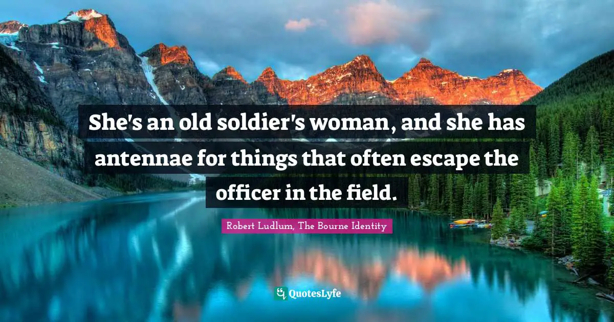 She's an old soldier's woman, and she has antennae for things that often escape the officer in the field.