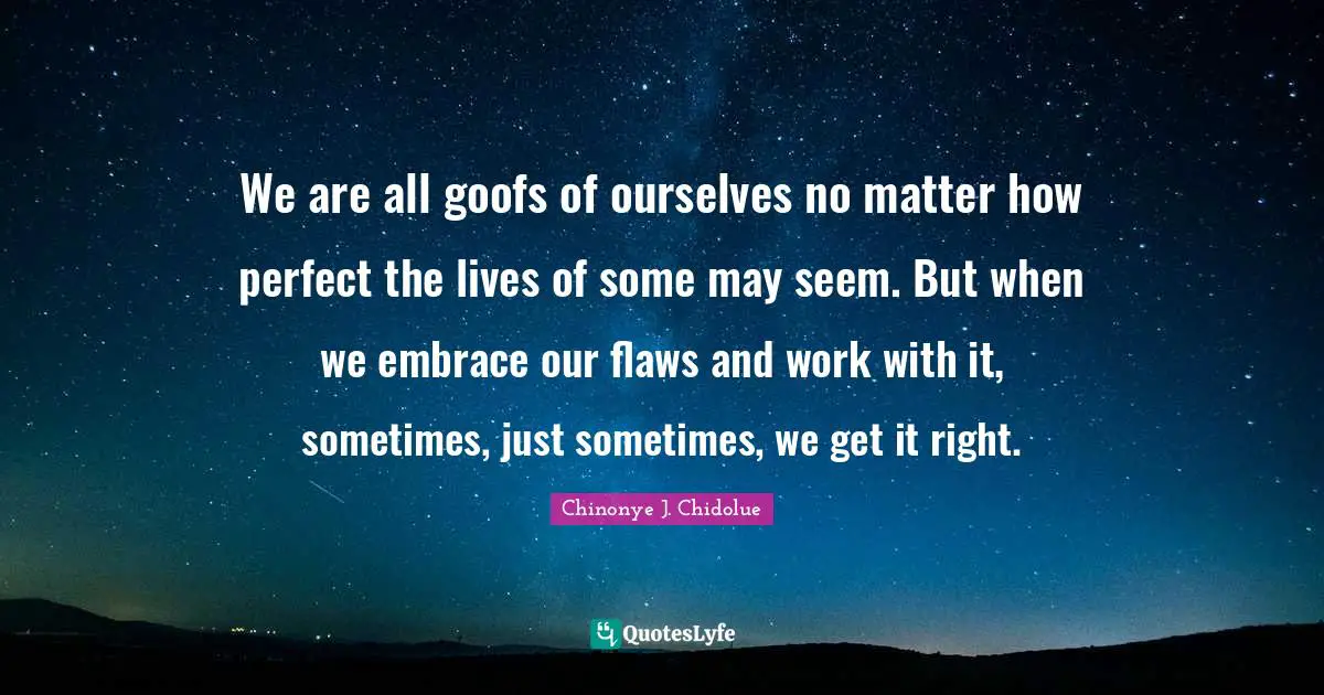 We are all goofs of ourselves no matter how perfect the lives of some may seem. But when we embrace our flaws and work with it, sometimes, just sometimes, we get it right.