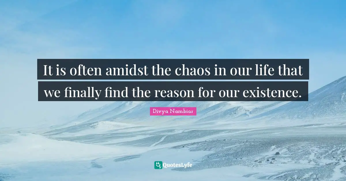 It is often amidst the chaos in our life that we finally find the reason for our existence.