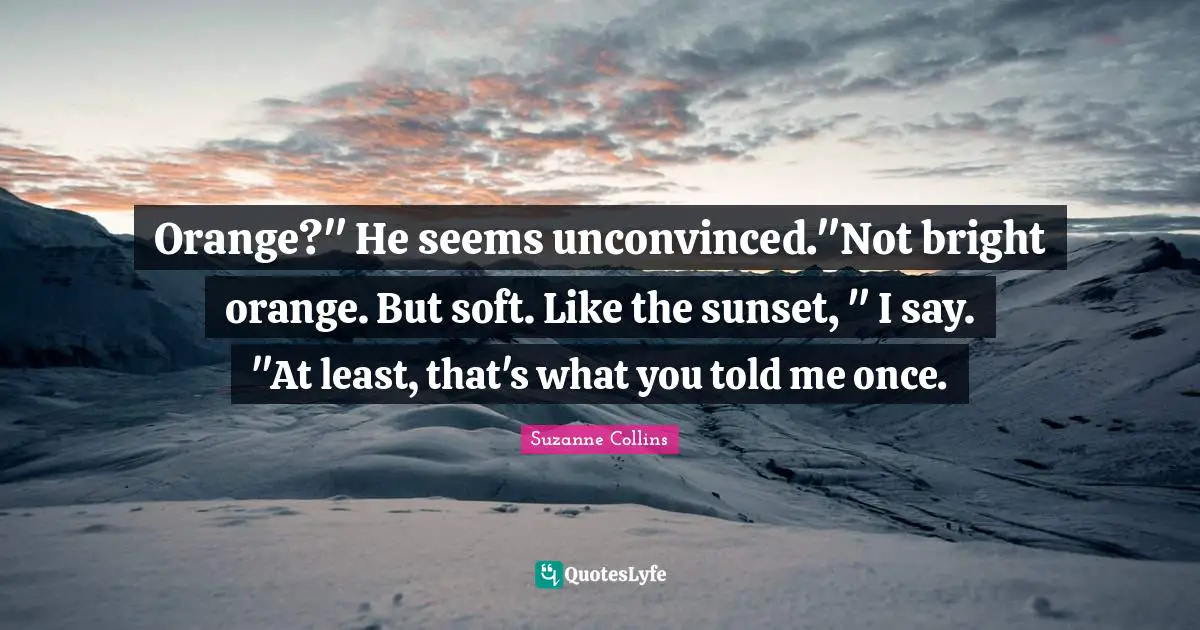 Orange?" He seems unconvinced."Not bright orange. But soft. Like the sunset, " I say. "At least, that's what you told me once.