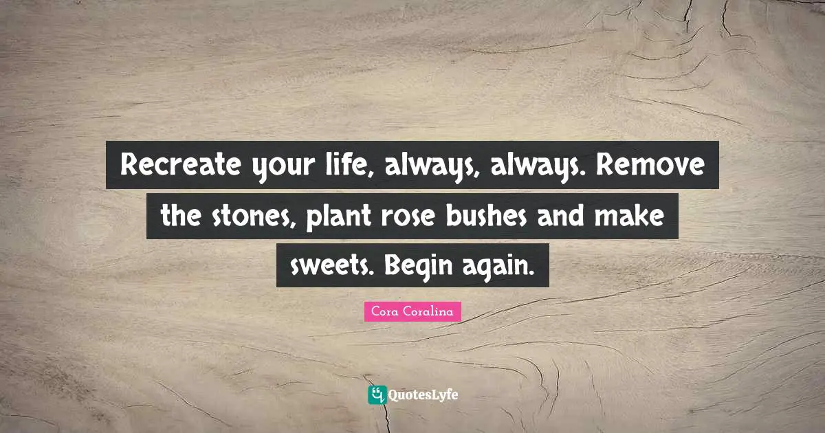 Recreate your life, always, always. Remove the stones, plant rose bushes and make sweets. Begin again.