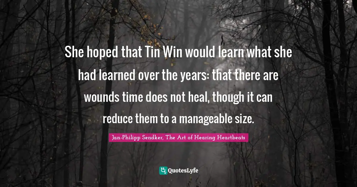 She hoped that Tin Win would learn what she had learned over the years: that there are wounds time does not heal, though it can reduce them to a manageable size.