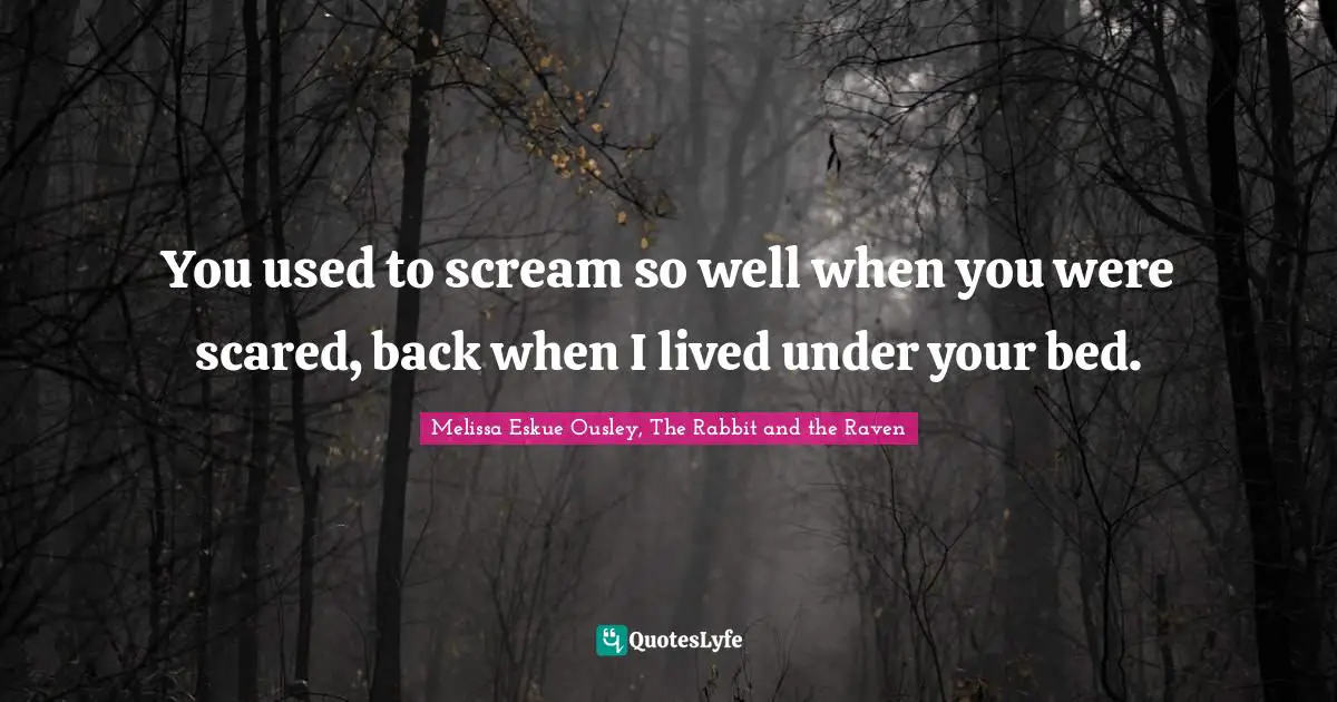 You used to scream so well when you were scared, back when I lived under your bed.