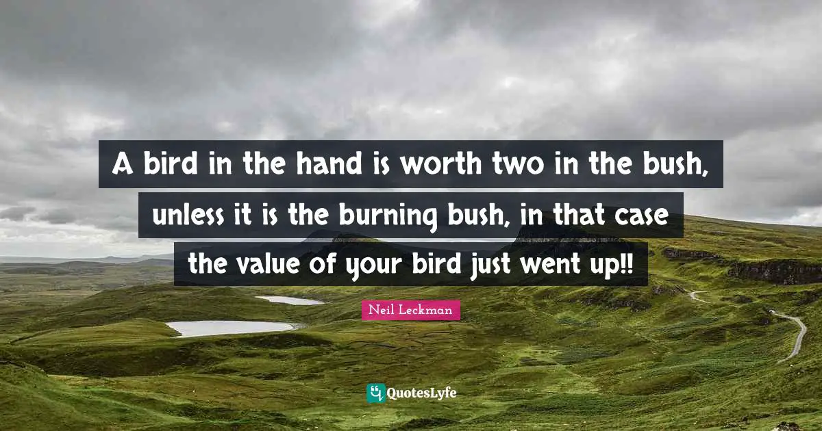 A bird in the hand is worth two in the bush, unless it is the burning bush, in that case the value of your bird just went up!!
