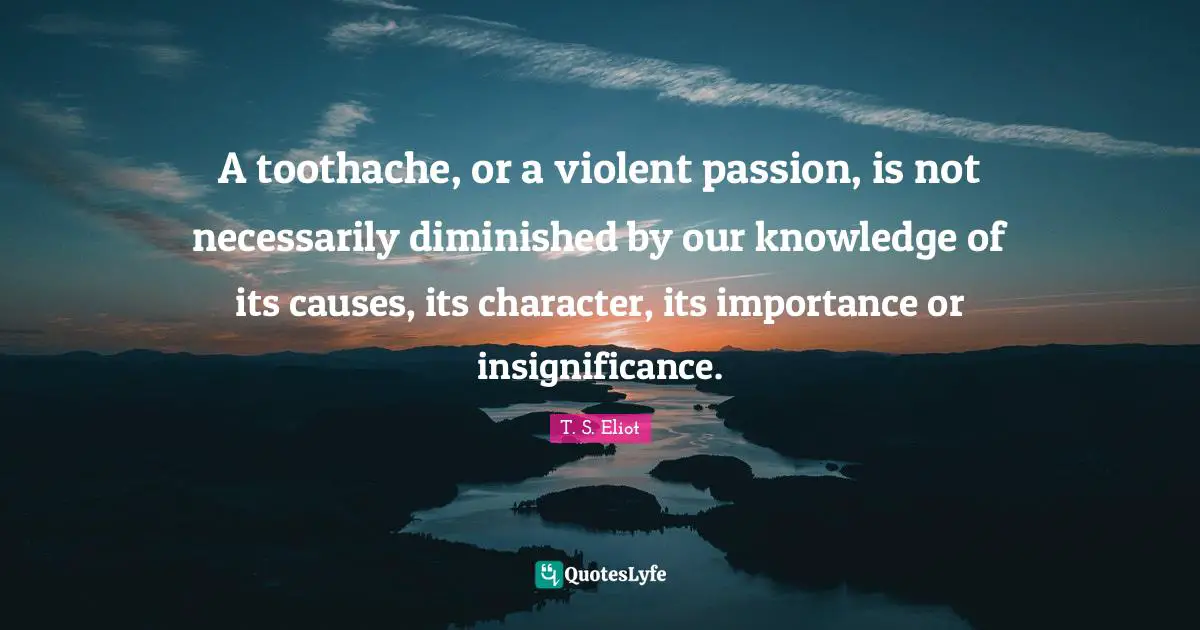 A toothache, or a violent passion, is not necessarily diminished by our knowledge of its causes, its character, its importance or insignificance.